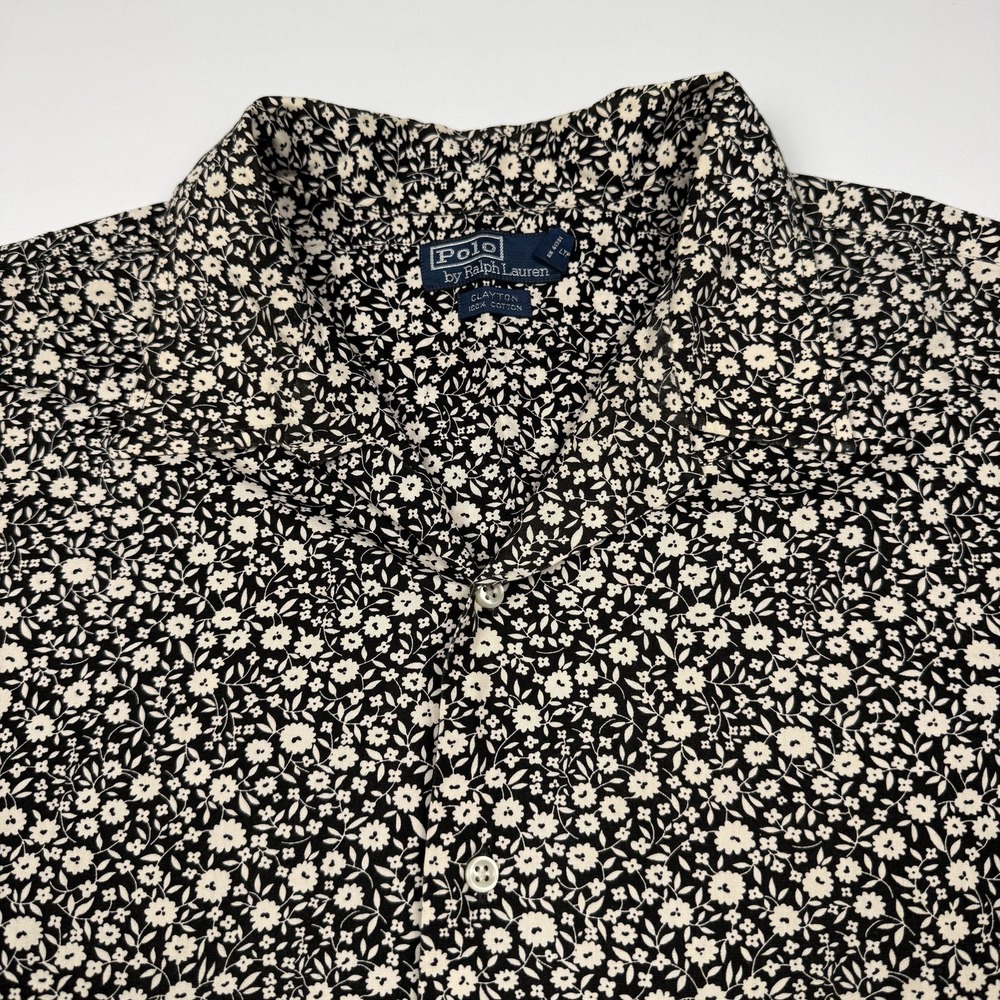 Polo Ralph Lauren Shirt Mens 2XL Black Floral Short Sleeve Loop Collar Clayton